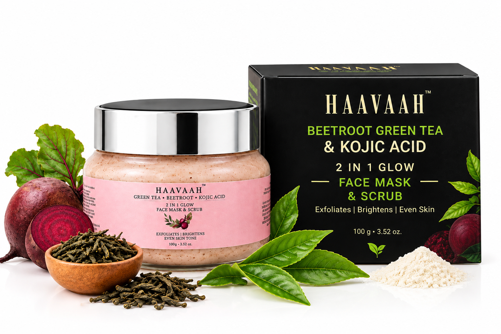 HAAVAAH Green Tea Beetroot & Kojic Acid 2 in 1 Glow Face Mask & Scrub