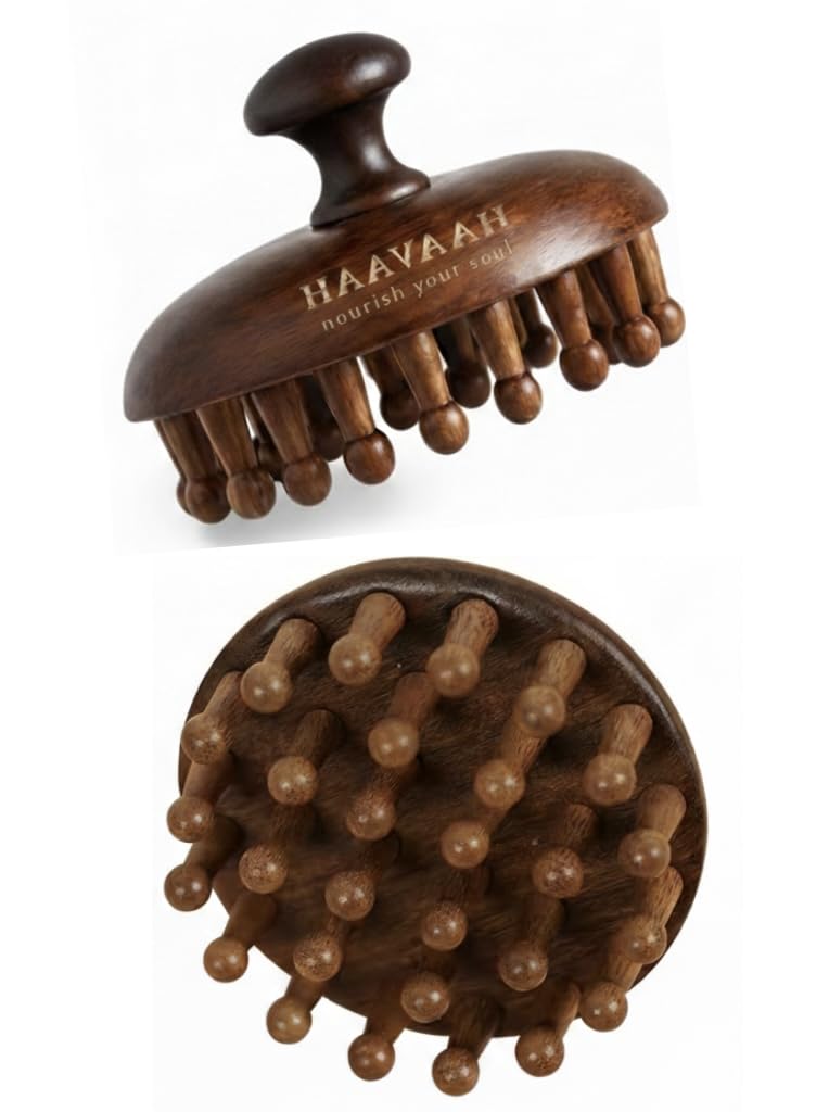 28 Teeth Natural Wood Hair and Scalp Massager Comb,Stress Relief & Detox Shampoo Brush,Wet and Dry Application for Reducing Dandruff and Stimulates Hair Growth
