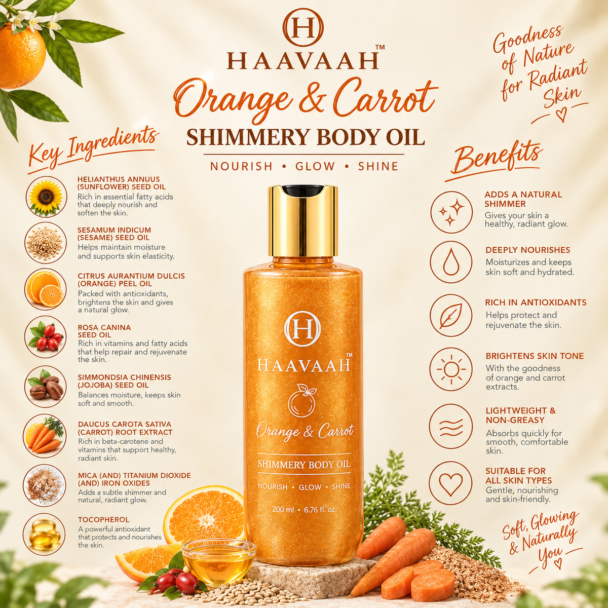 HAAVAAH Orange and Carrot After Shower Body Polishing Oil