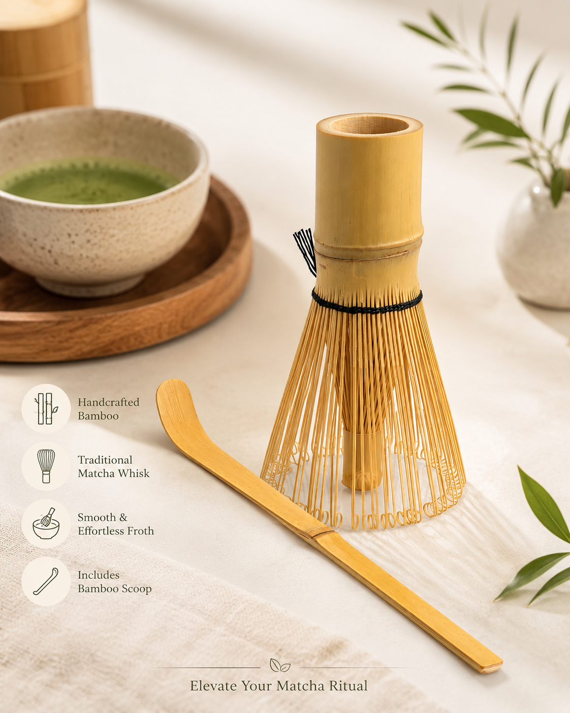 Bamboo Matcha Whisk Set of Chasen and Scoop