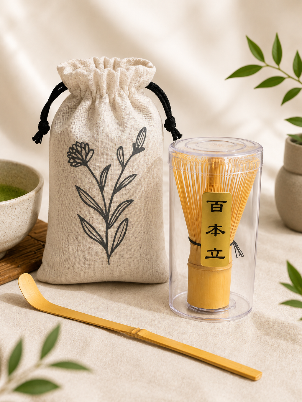 Bamboo Matcha Whisk Set of Chasen and Scoop
