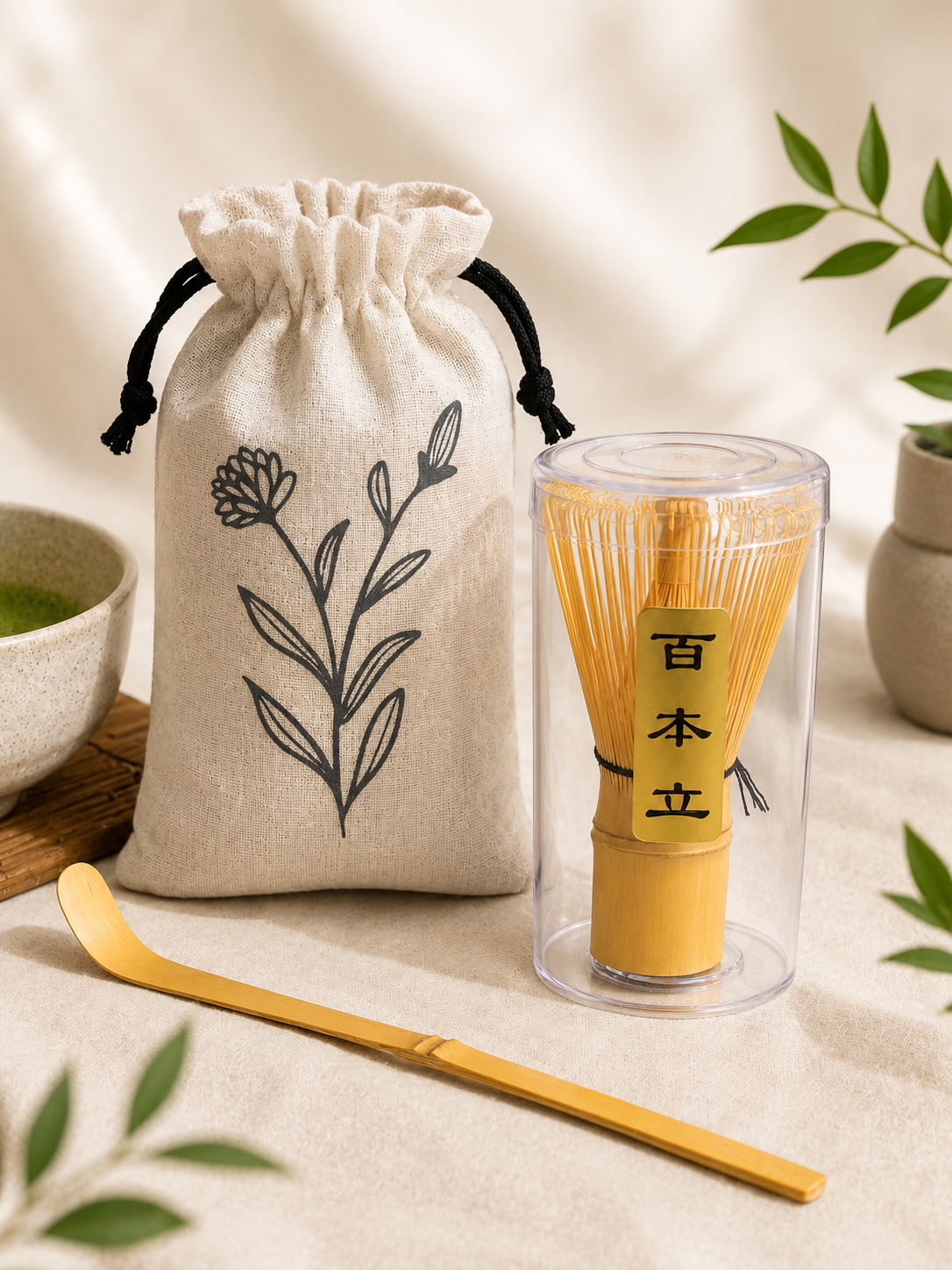 Bamboo Matcha Whisk Set of Chasen and Scoop
