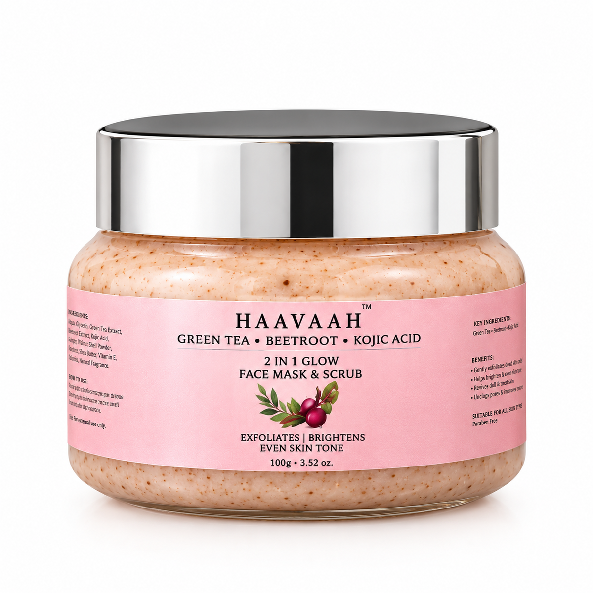 HAAVAAH Green Tea Beetroot & Kojic Acid 2 in 1 Glow Face Mask & Scrub