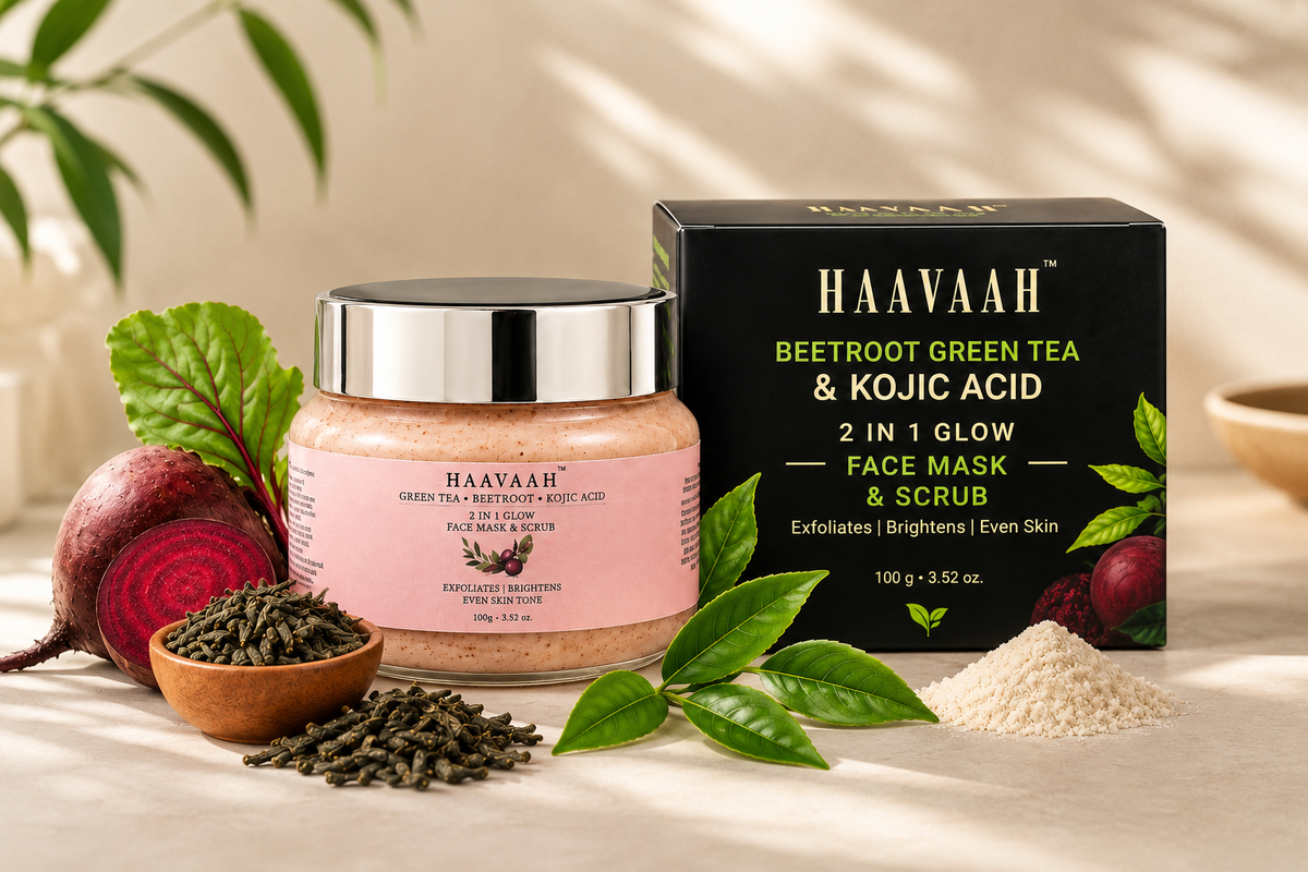 HAAVAAH Green Tea Beetroot & Kojic Acid 2 in 1 Glow Face Mask & Scrub