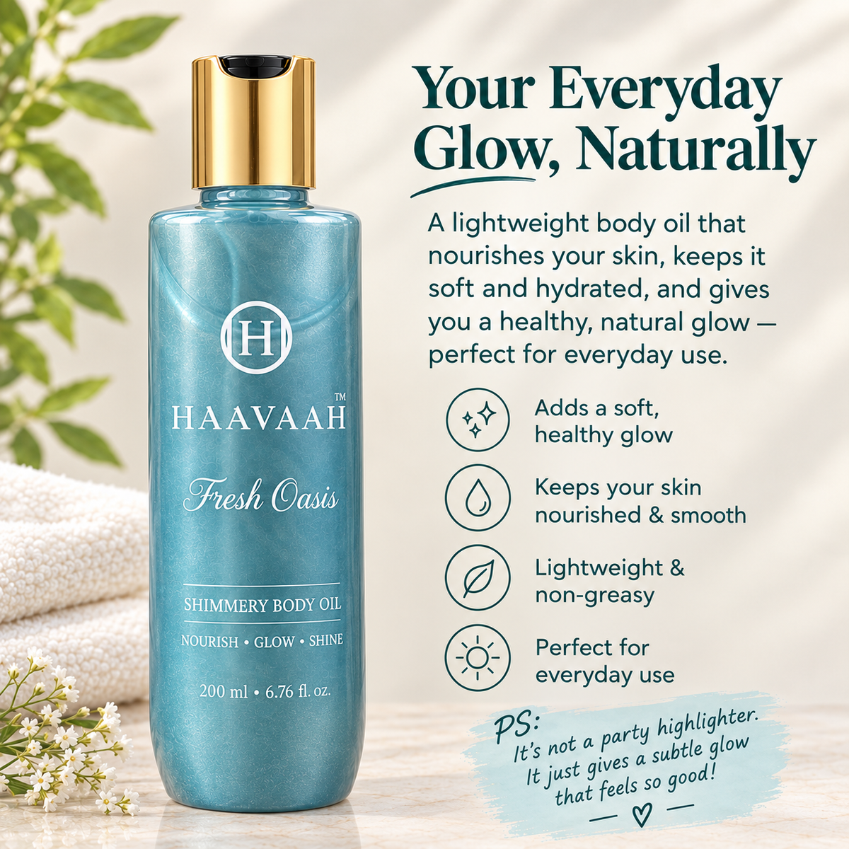 HAAVAAH Fresh Oasis Fragranced After Shower Body Polishing Oil