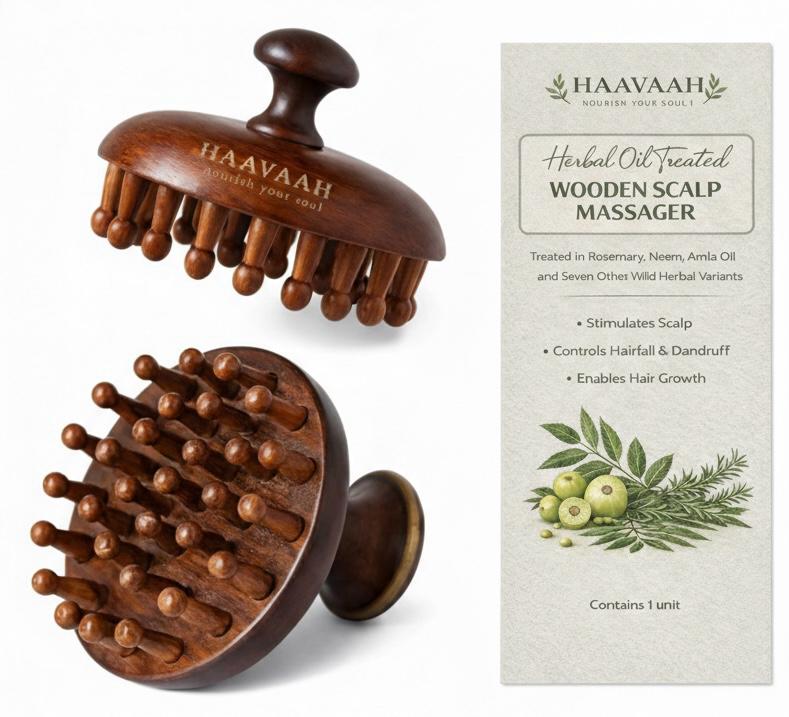 28 Teeth Natural Wood Hair and Scalp Massager Comb - Herbal Oil Treated (Rosemary Neem Amla and other Oil),Stress Relief & Detox Shampoo Brush,Wet and Dry Application for Reducing Dandruff and Stimulates Hair Growth